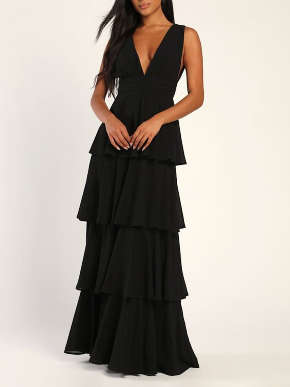 Lulus Amazing Evening Tiered Maxi Dress Black Basic Sleeveless L